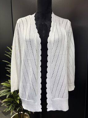 Venini Open Front  Knit Lazer Cut,scalloped Cardigan,lightweight,everyday